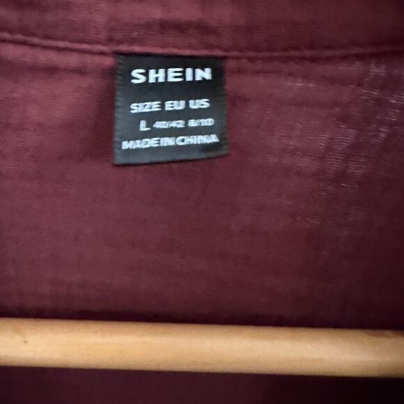 SHEIN Cotton Gauze Peasant Blouse L – Textured Boho Top, Rust Brown, Long Sleeve - Picture 3 of 8